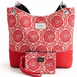 Madison Handbags Boho Canvas Tote Purse with Matching Wristlet Set